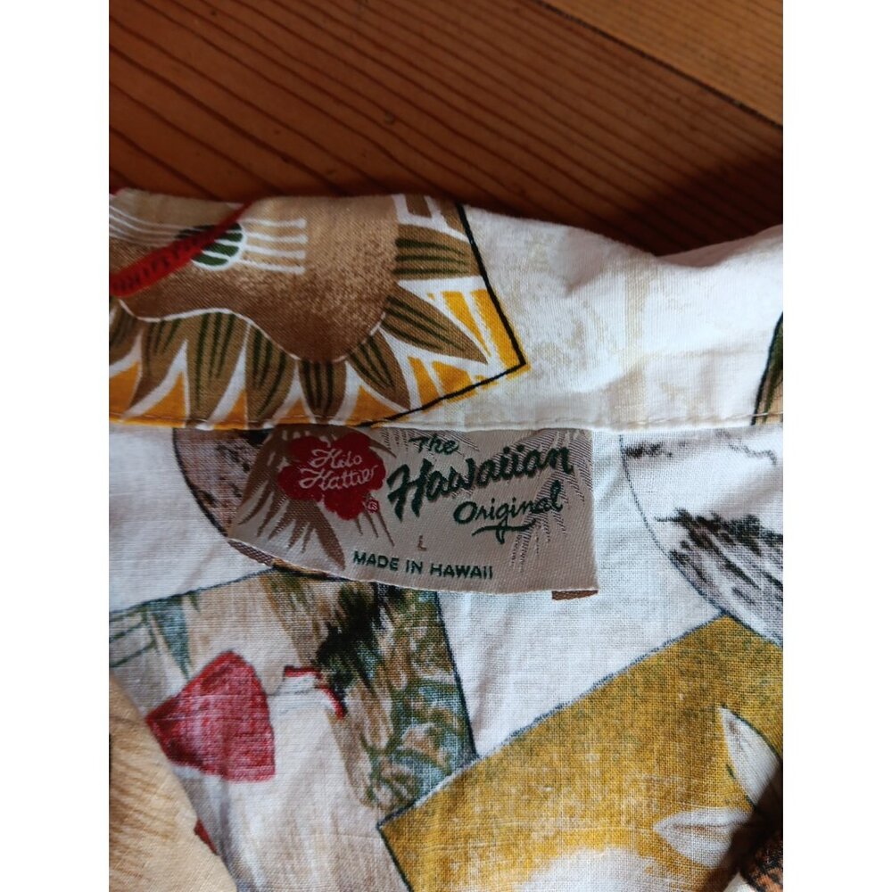 Vintage Hilo Hattie Womens L Hawaiian Aloha Shirt Button Up Ukulele Surf Ocean - Picture 3 of 6